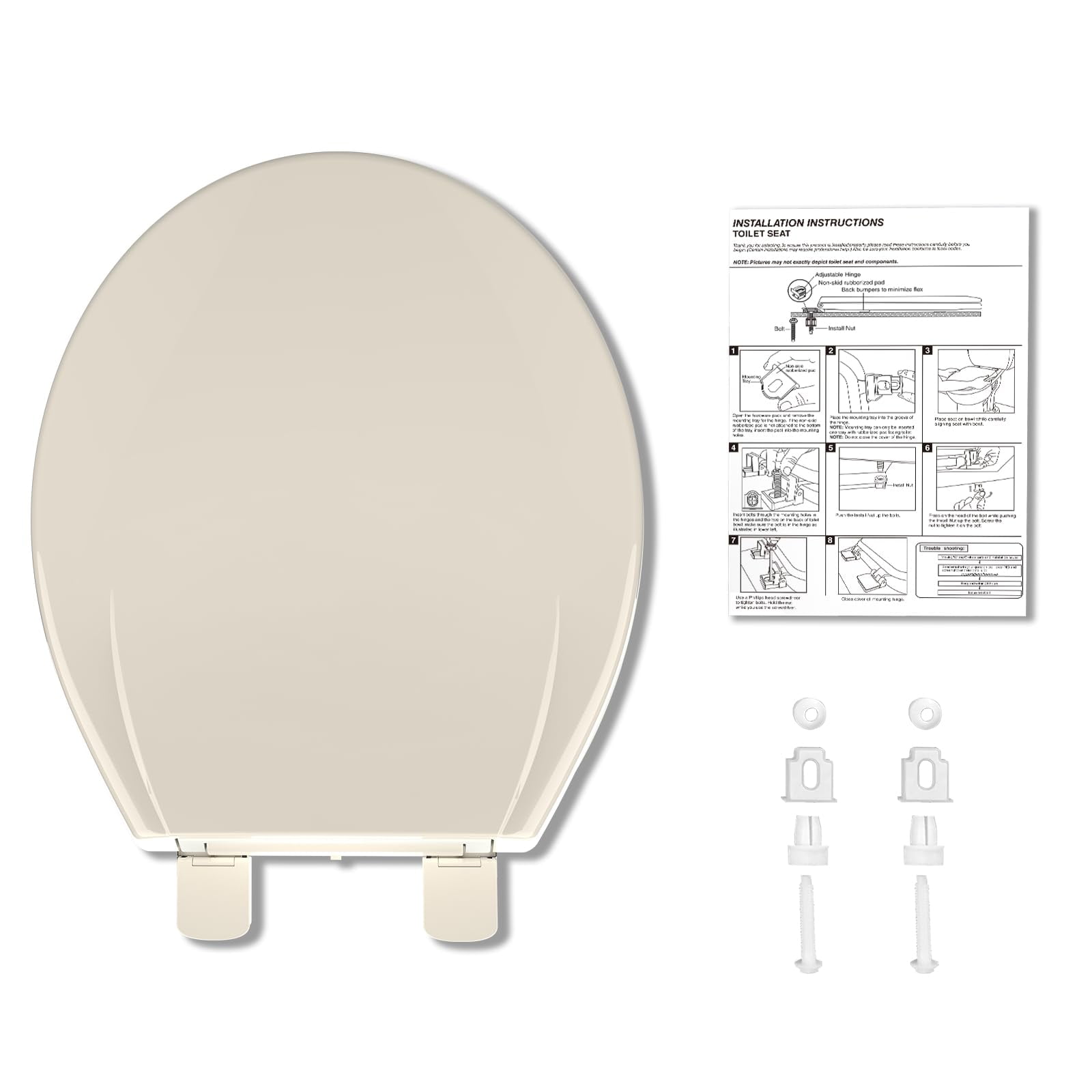 M optimized Toilet Seat, Plastic Toilet Seat With Soft Close, Never Loosen, Easy Clean, 17inch / 19inch Round Toilet Seat, Elongated Toilet Seat