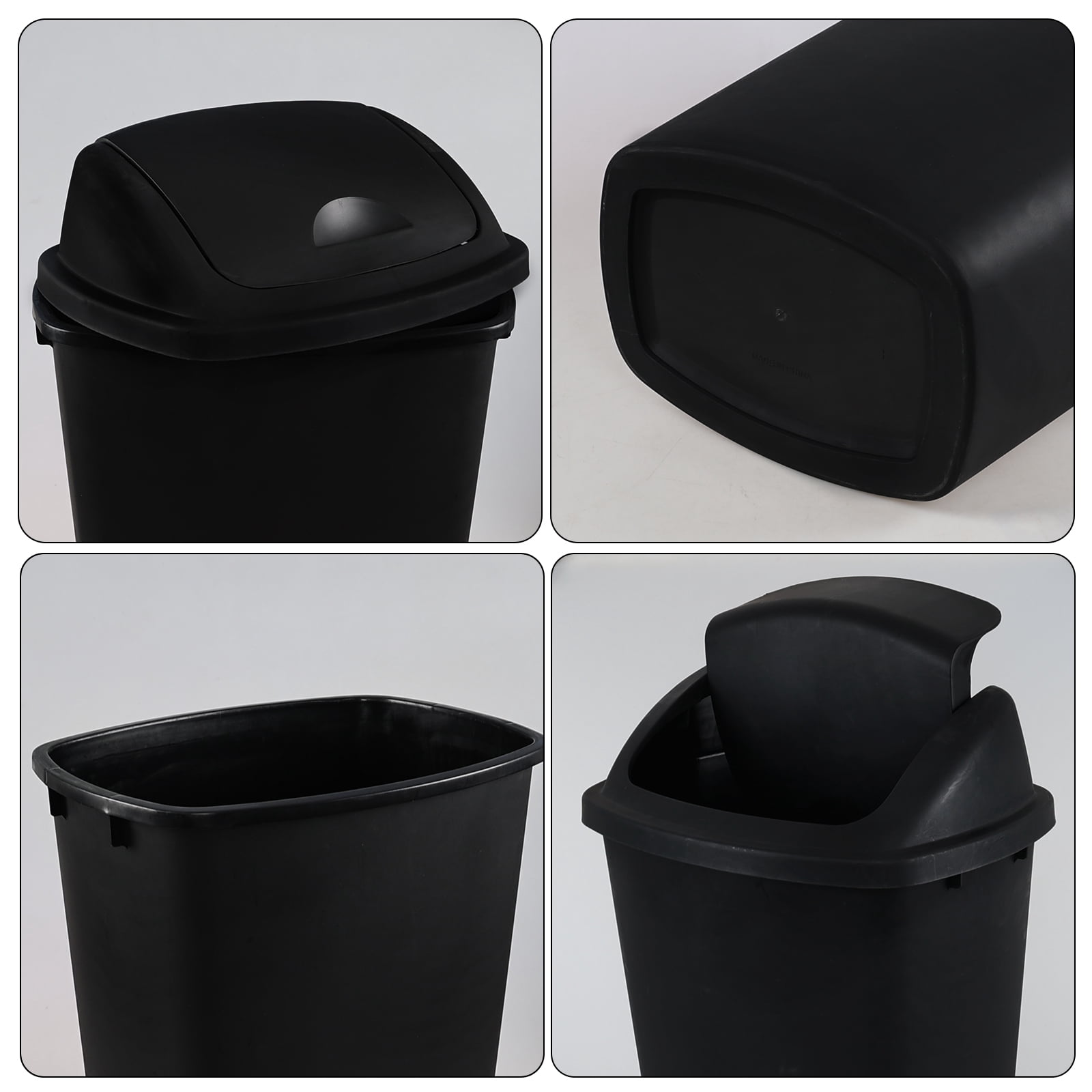 Aninhao 13 Gallon Garbage Can with Swing Lid, 4 Pack Plastic Kitchen Trash Can, Black