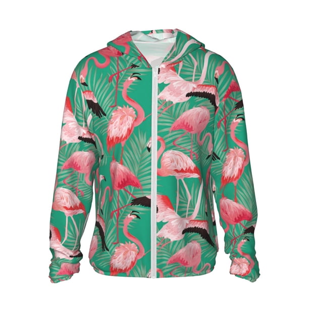 Balery Tropical Flamingo Sudadera ligera de manga larga con capucha y protección solar UPF 50+ para hombre y mujer, ideal para pesca y running-XX-Large