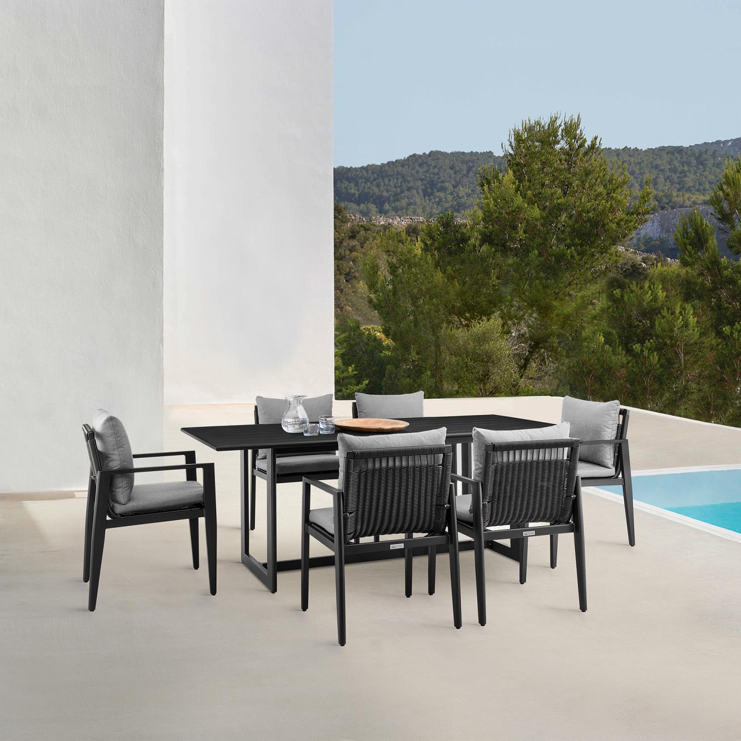 Armen Living Cayman Patio 7-Piece Dining Table Set With Black SETODCA7BLGRY