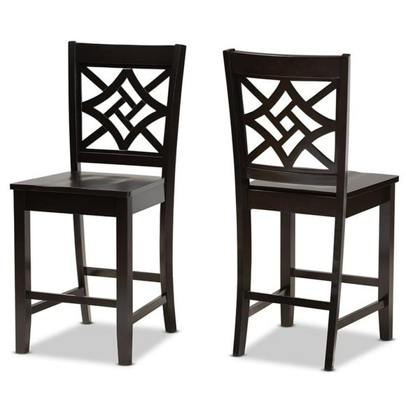 Baxton Studio Dark Brown Finished Wood 2-Piece Counter Stool Set