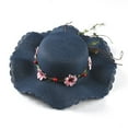 thumbnail image 2 of LEORX 1Pack Handmade Hat Wide Brim Floppy Straw Hat Navy Adjustable Drawstring for Women Party, 2 of 8
