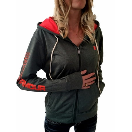 Women's New Under Armour Green/Neon Coral ColdGear Logo Loose Full Zip Hoodie S, M, L, (Best Price On Under Armour Hoodies)
