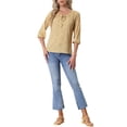 thumbnail image 3 of MODA NOVA Juniors Blouse Floral Print 3/4 Raglan Sleeve Round Neck Tops Yellow S, 3 of 6