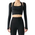 thumbnail image 4 of Women's Stretch Cutout Yoga Sports Jacket Long Sleeve Crop Top T Shirts with Thumb Holes, 4 of 8