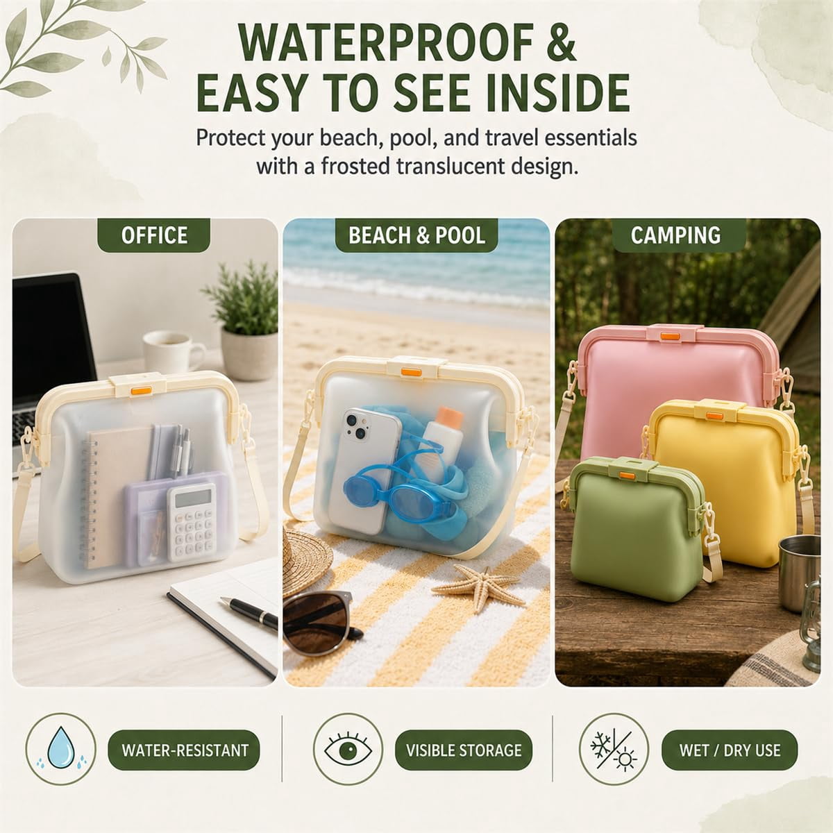 Huggea Waterproof Purse Beach Bag, Jellybean Waterproof Bag That Opens Into A Box, Silicone Jellybean Purse,Summer Jelly Bean Bag for Women,Foldable Jelly Bean Purse Shoulder Strap Randow Color