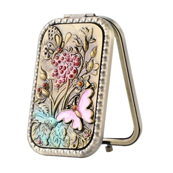 RAGUPEL Hand Mirror,Metal Pocket Mirror for Women,Retro Look Makeup Mirror,4"X3"