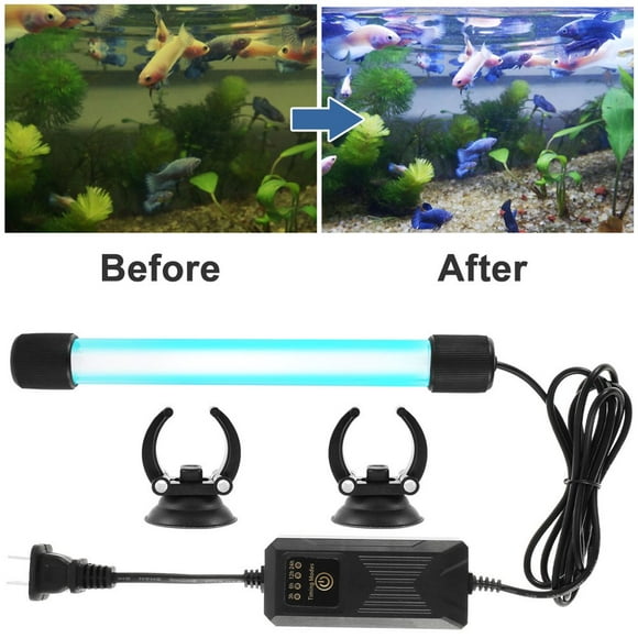 Aquarium Clean Light 13W UV Submersible Algae Clear Light with 4 Timers 254nm Fish Tank Clean Lamp with Suction Cup Fast Clean Green Algae for Fish Tank Swim Pool Pond Shoe Dog House