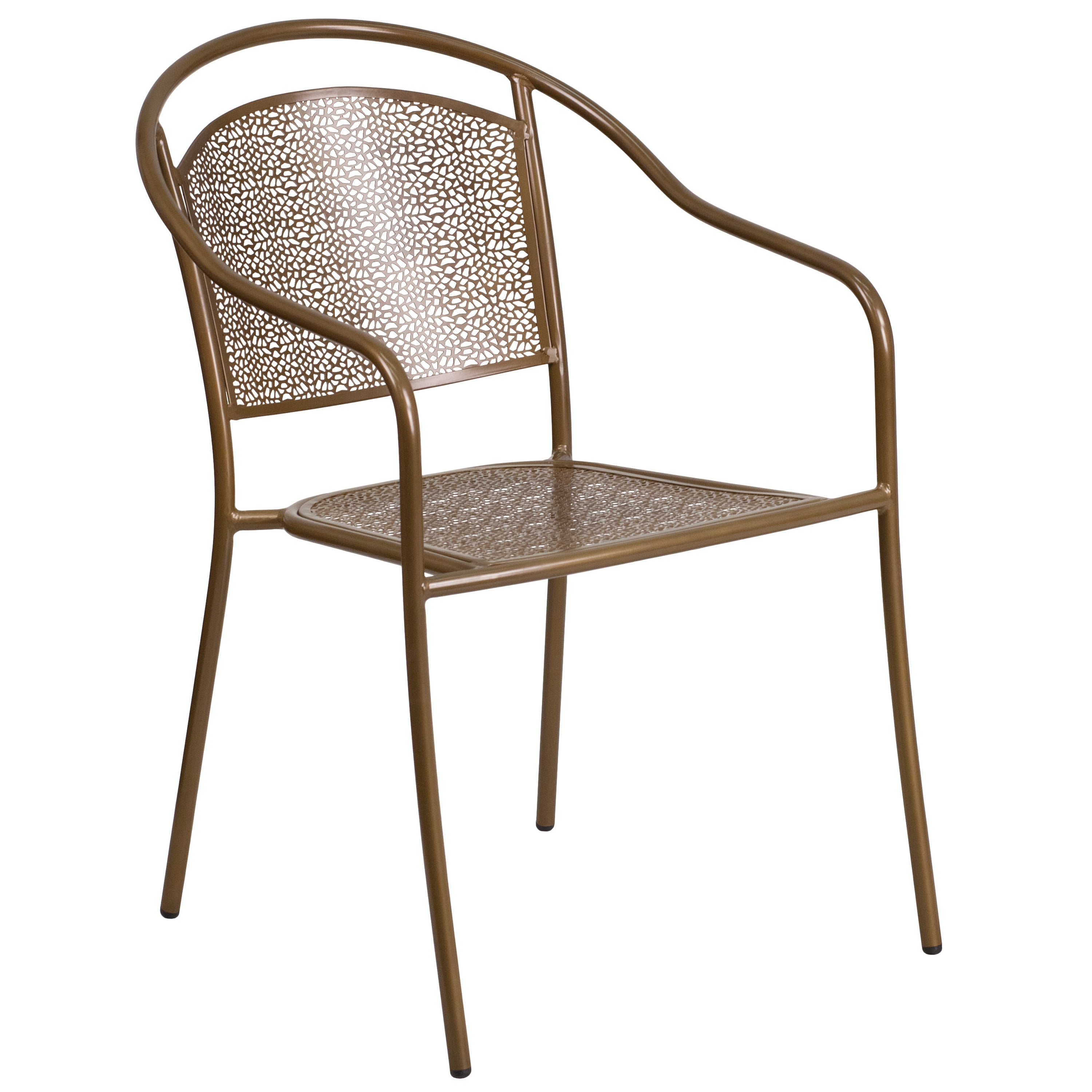 Flash Furniture Commercial Grade 35.25" Round Gold Indoor-Outdoor Steel Patio Table Set with 4 Round Back Chairs