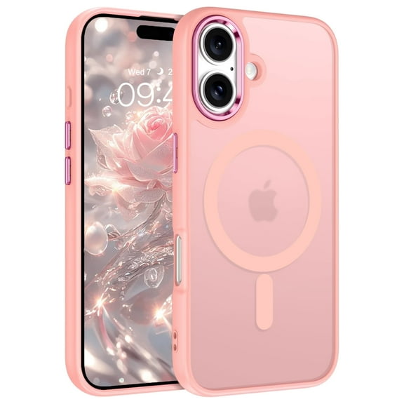 GUAGUA Case for iPhone 16 Plus, 6.7" Magnetic Case Compatible with Mag-safe Slim Translucent Plated Matte Shockproof Protective Cover Pink