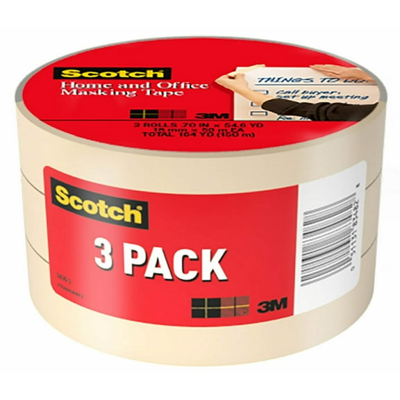 ScotchBlue Secure Holding Masking Tape, Resists Breakage, 3 Rolls, 0.75" x 60 Yds