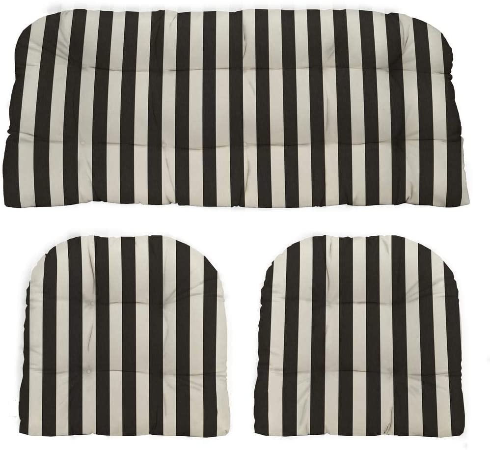 Black White Geometric Indoor Outdoor Cushions for Wicker 3 Pc Cushion Set