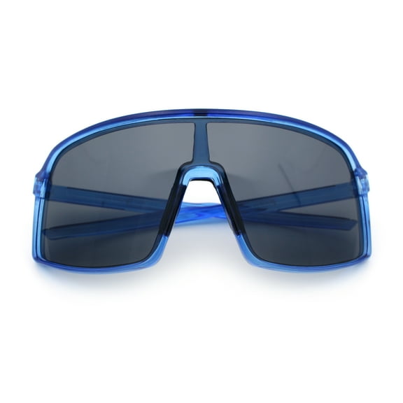 Classic Mens Oversized Shield Wrap Around MTB Sport Plastic Sunglasses Blue - Black