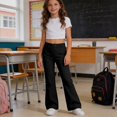 thumbnail image 2 of HAOTAGS Girls School Uniform Pants, Elatic Waist Solid Color Flared Pants Black Size 7, 2 of 5