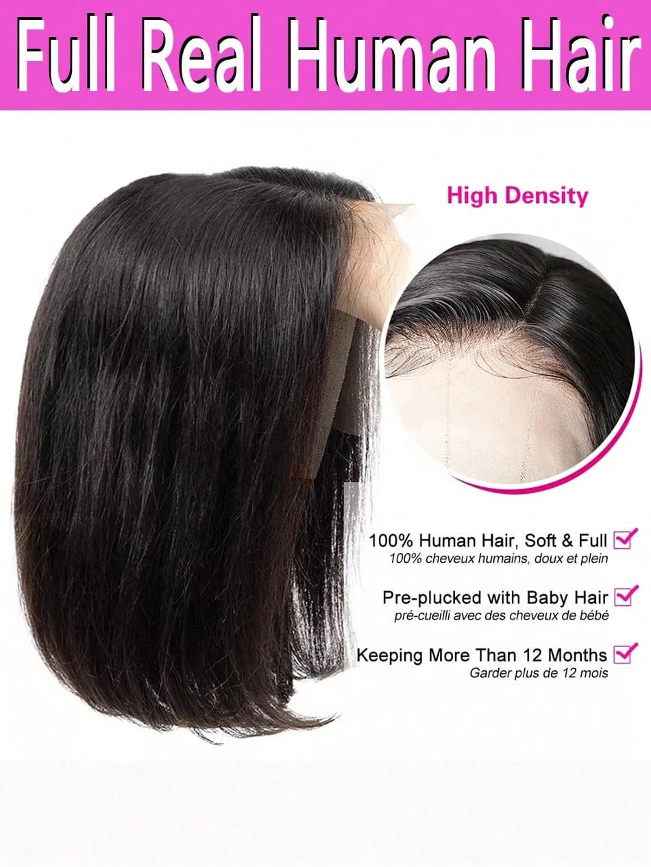 13x4 Lace Front Wigs Human Hair Straight Bob  Human Hair Wigs Natural Black Color Brazilian Virgin Real Human Hair Wigs Extensions
