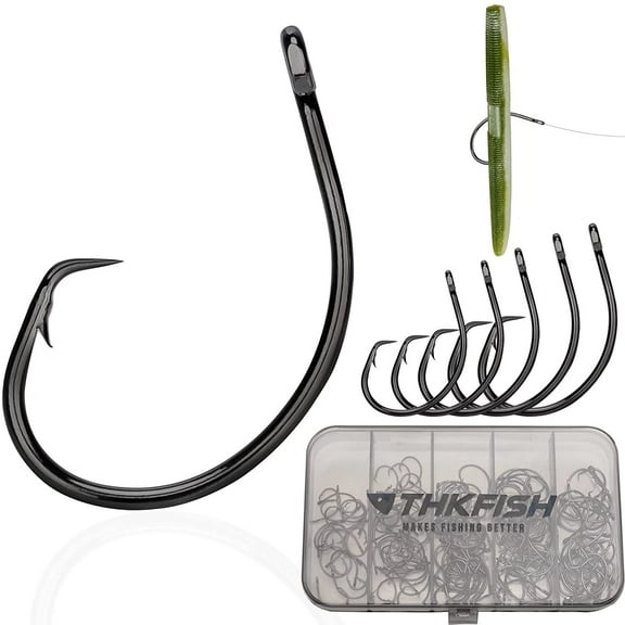 THKFISH Fishing Hooks Circle Hooks Catfish Hooks Wide Gap Fish Hooks Catfishing Tackle Freshwater Saltwater Fishing Tackle 50PCS 100PCS