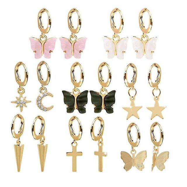 Paquete de aretes de aro pequeños dorados con aretes colgantes de aro mini plateados con dijes, juego de aretes de aro Huggie para adolescentes y mujeres