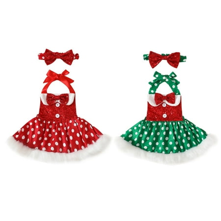 

URMAGIC 0-18M Newborn Baby Girls Christmas Romper Sleeveless Sequin Party Princess Tutu Halter Dresses