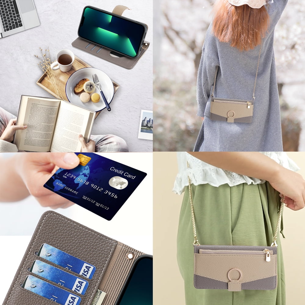TECH CIRCLE For Samsung Galaxy A42 5G Wallet Case,PU Leather Flip Folio Stand Card Holder Zipper Ring Magnetic Protective Phone Case with Lanyard Strap Women Case for Galaxy A42 5G 6.6" 2021,Gray