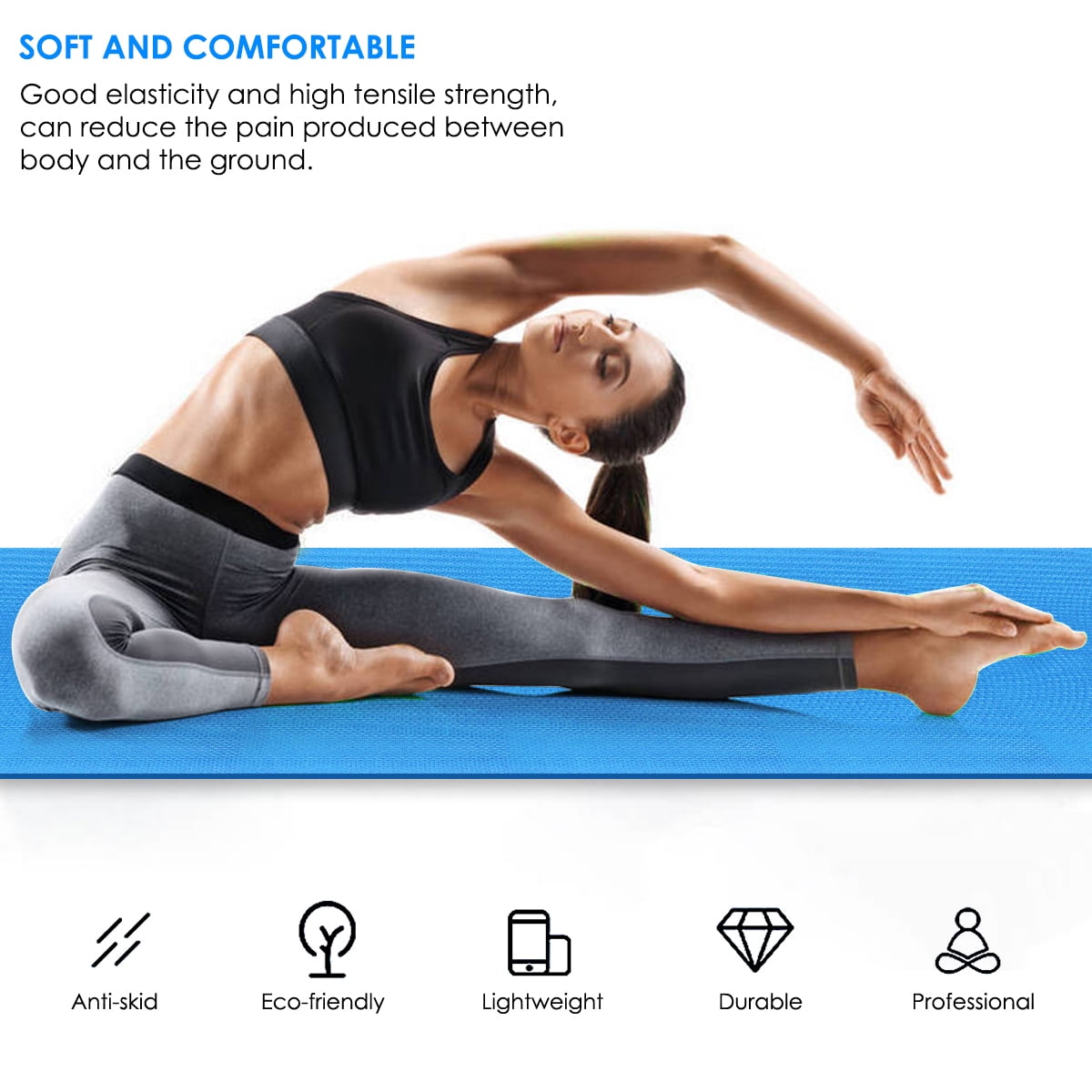 173*60*0.4cm Yoga Mat Workout Exercise Gym Fitness Pilates Non-Slip Meditation 