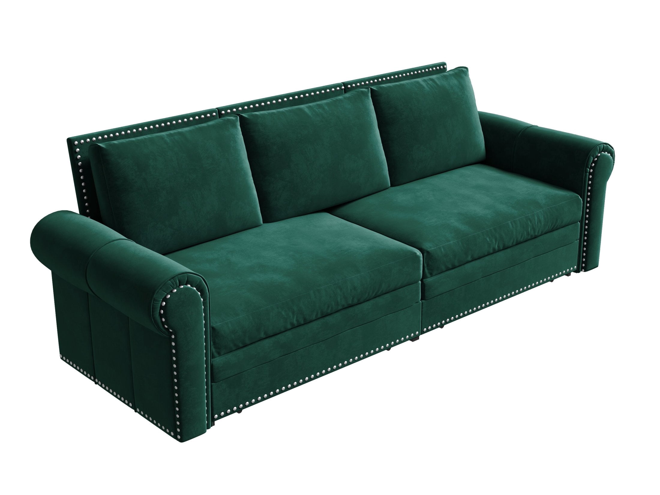 Noble House Lexair Velvet Chesterfield Pull Out Sofa Bed, 3-in-1 King Sleeper Couch with Nailheads & Rolled Arm, Green