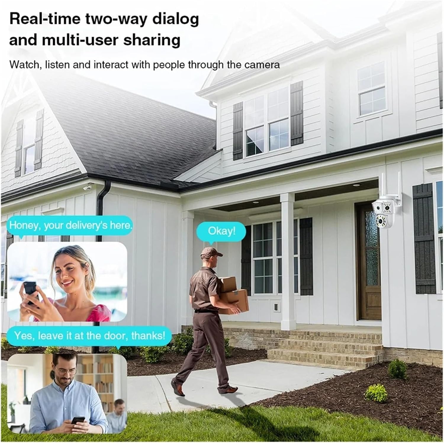 1080P WiFi Camera Outdoor Multi Lens Surveillance Camera, Two Way Intercom Night Vision Baby Monitor