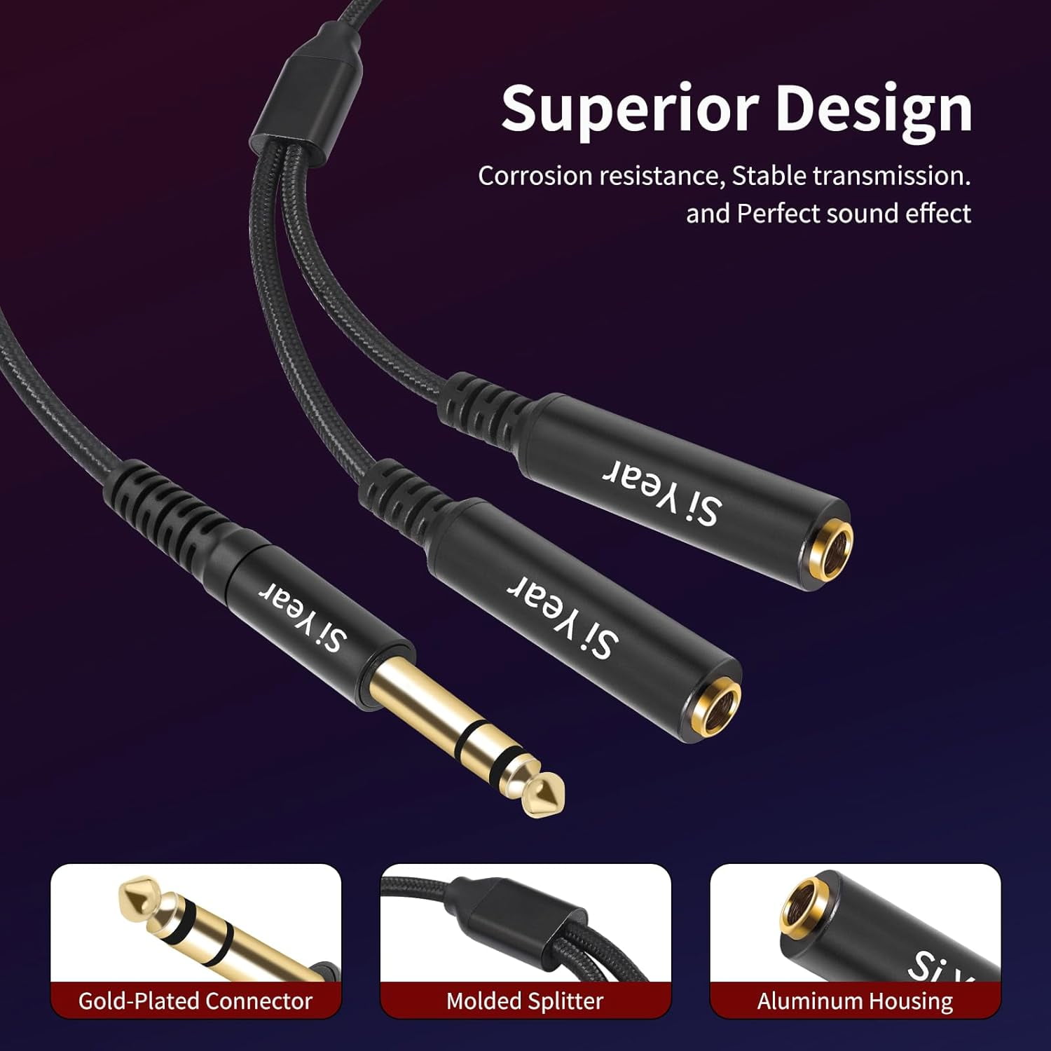 JJEAN-1/4" Splitter Cable, 6.35mm TRS to Dual 1/4 inch Female Stereo Y Headphone Splitter Cable for Studio,DJ,Amplifier,Karaoke, Live Sound Systems etc(30cm /2PACK)