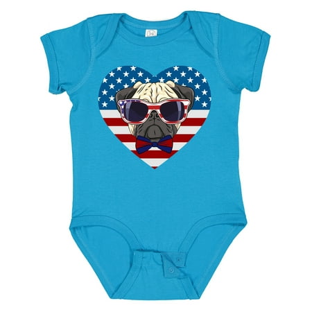 

Inktastic Pug Dog Patriotic US Flag Heart Gift Baby Boy or Baby Girl Bodysuit