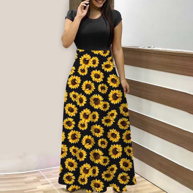 SMihono Robe Maxi Bohème d'Été pour Femmes Grande Taille Robe d'Été Unie Colorée Manches Courtes Robes de Plage Décontractées Maxi Robe de Plage
