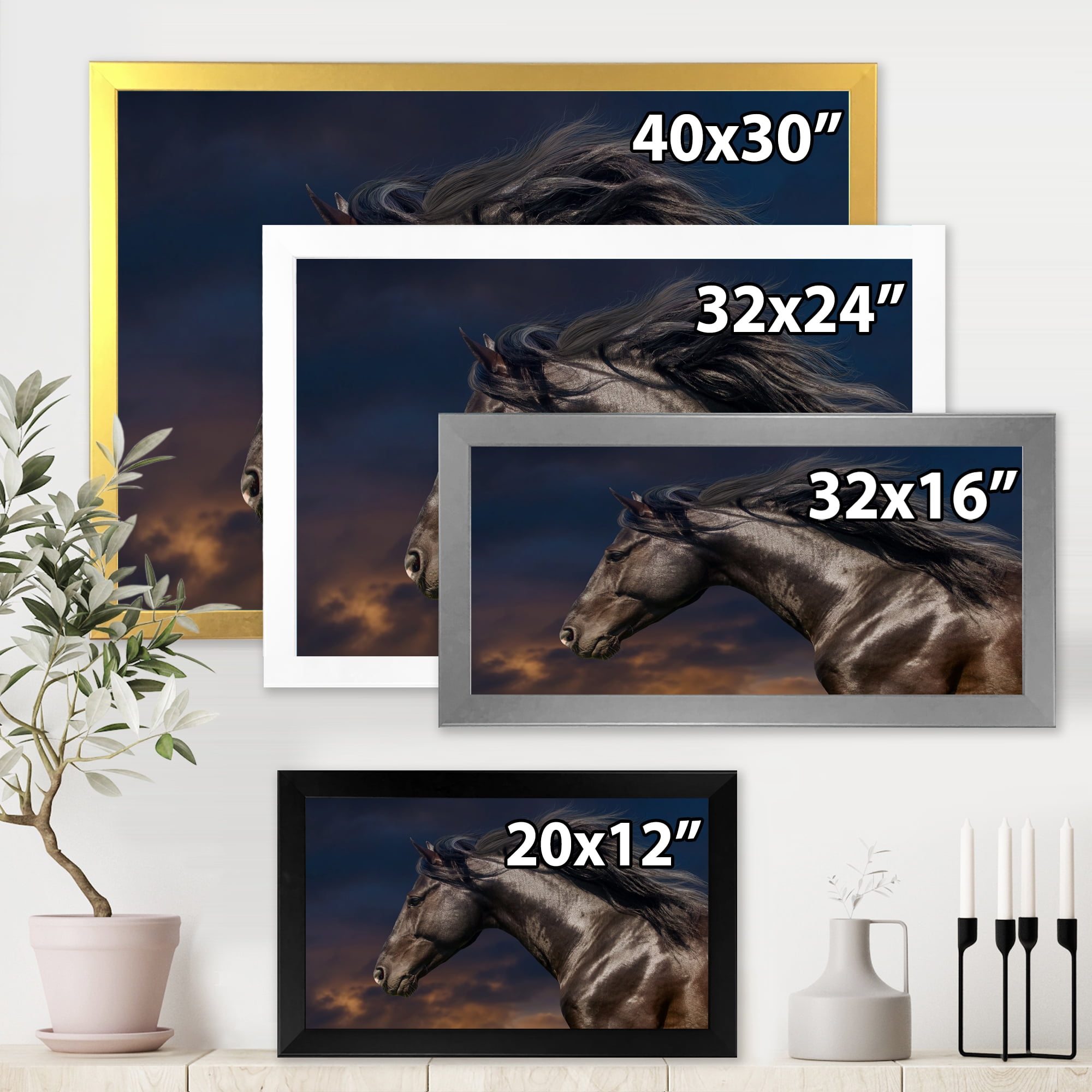 Designart 'Close Up Of Thoroughbred Nonius Stallion Horse III' Farmhouse Framed Art Print