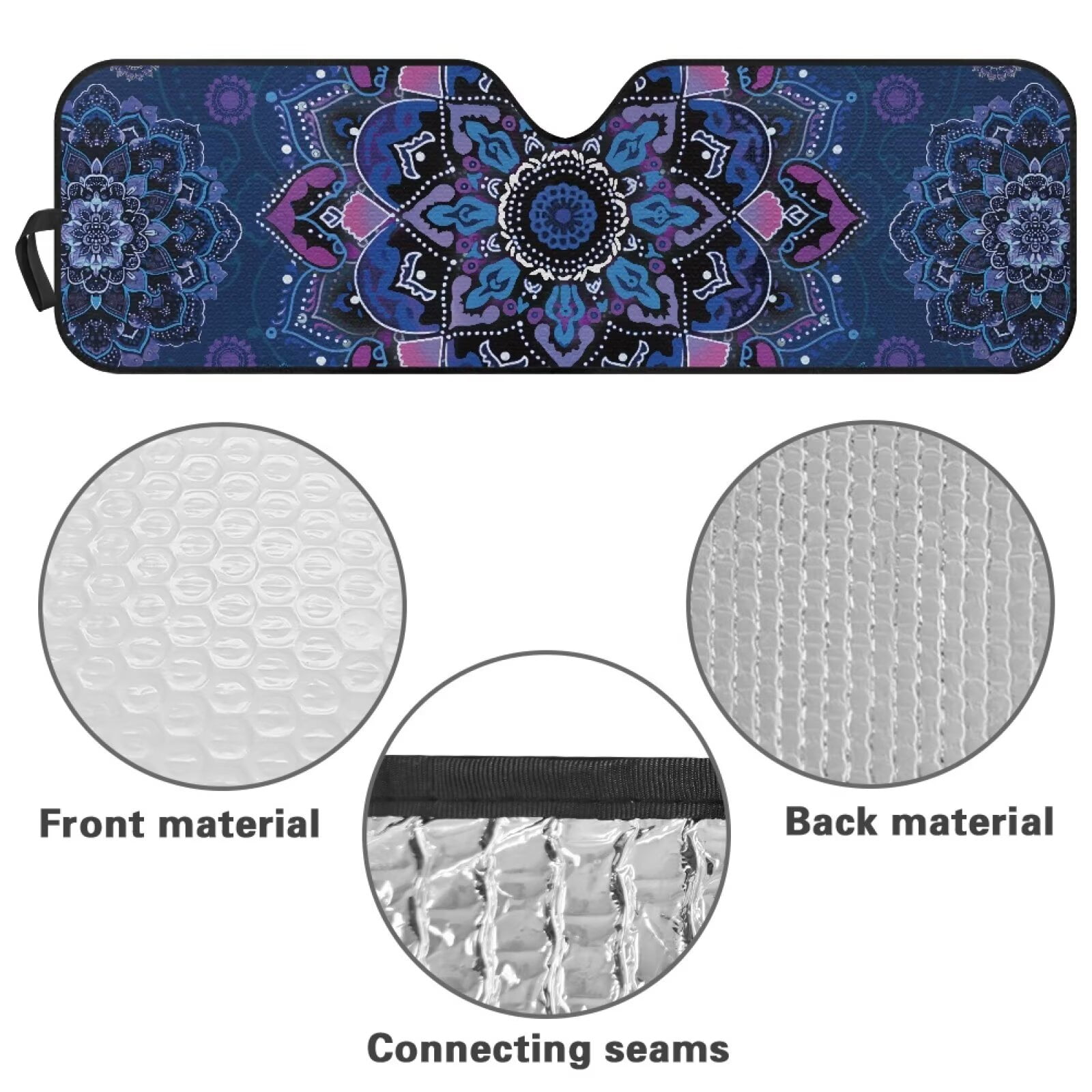 Uorisanigo Windshield Sun Shade, Car Sunshade for 2018-2023 Jeep Wrangler JL JLU Gladiator JT-Blocks UV Rays Blue Mandala Flowers Sun Visor Shield,Front Window Sunshade Keeps Vehicle Cool