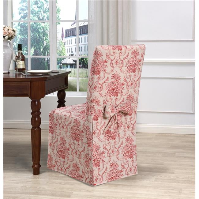 Set of 2 Damask Print Ruffled Dining Chair Slipcovers 