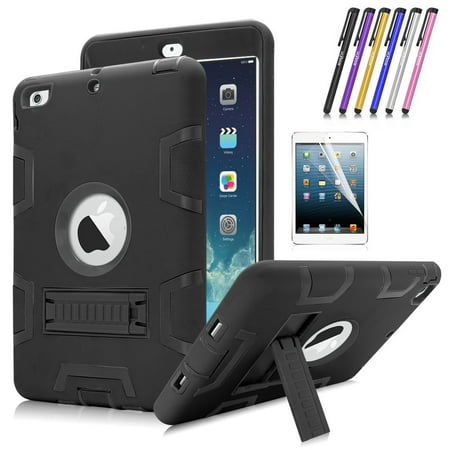 iPad Mini 1 / 2 / 3 Case, Mignova Heavy Duty rugged impact Hybrid Protective Case with Build In Kickstand For Apple iPad Mini 1 / 2 / 3 + Screen Protector Film and Stylus Pen (Black /