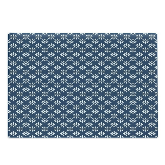 Dutch Cutting Board, Hand Drawn Style White Flowers on a Blue Background Classic Delft Pattern, Decorative Tempered Glass Cutting and Serving Board, Large Size, Navy Blue and White, by Ambesonne