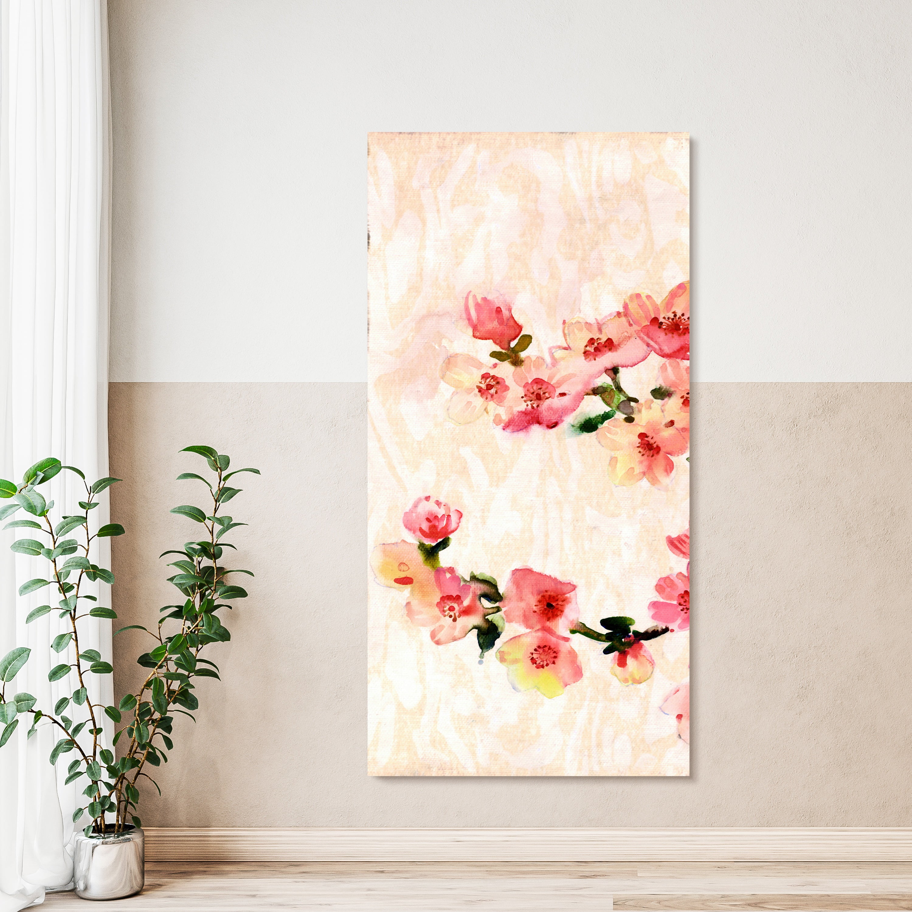 "Cherry Blossom Composition A" Frameless Free Floating Reverse Printed Tempered Art Glass Wall Art