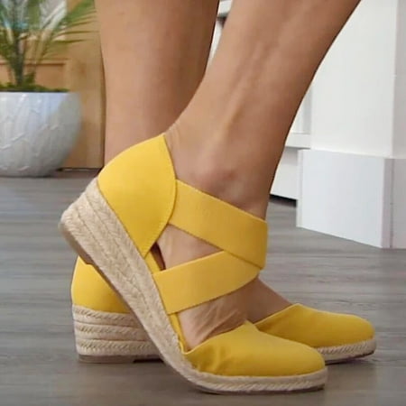 

Wirdiell Summer Womens Slope Hemp Rope Platform Casual Sandals Elastic Wedges Sandals