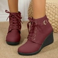 thumbnail image 2 of Leozcaa Ankle Boots Women’s Slip on High Top Wedge Sneakers Hidden Heel Platform Lace up Short Booties, 2 of 4