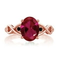 thumbnail image 2 of Gem Stone King 2.06 Ct Oval Red Created Ruby Black Diamond 18K Rose Gold Plated Silver Ring (Size 8), 2 of 4