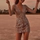 thumbnail image 2 of Vestido de noche sexy con escote profundo en V y efecto transparente en color dorado para mujer - Vestido largo con mangas y purpurina - Perfecto para fiestas, bodas y ocasiones formales, 2 of 8