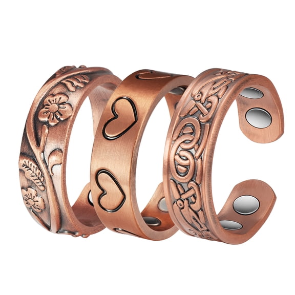 3PCS Pure Copper Rings Jewelry Set for Women, Magnetic 99.9% Copper Rings, Gift for Mom Wife Daughter(CPR-0937 0010A 0915)