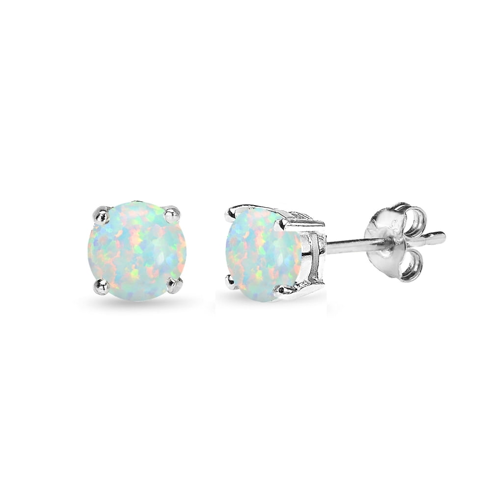 5mm White Simulated Opal earrings 925 Sterling Silver stud Ball Earrings women 