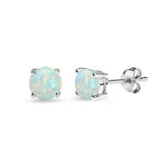 DESIGNS BY FMC Simulated White Opal 5mm Round-Cut Solitaire Sterling Silver Stud Earrings