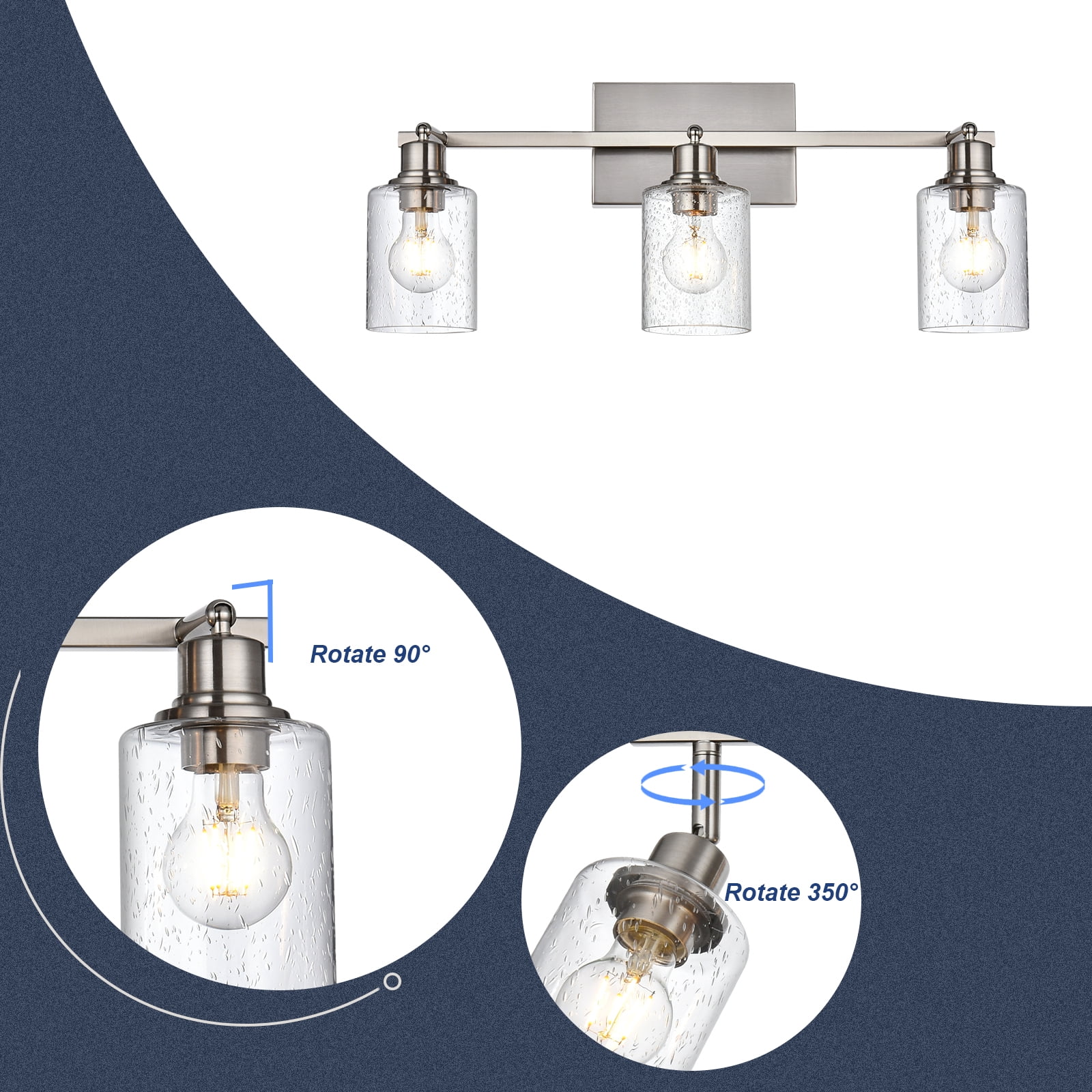 Melucee Adjustable Track Lighting Kit Brushed Nickel Flush Mount Ceiling Light with 3 Rotatable Light Heads Modern Vanity Lights for Bathroom