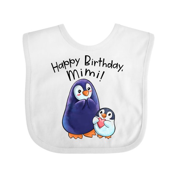 Inktastic Happy Birthday, Mimi- Cute Penguins Boys or Girls Baby Bib