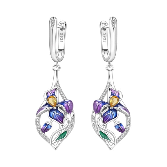 Blue-Purple Iris Flower Earrings, Lightweight Everyday Comfort