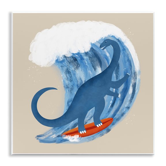 Stupell Industries Modern Surfing Dino Brontosaurus Wall Plaque Art, 12 x 12, by Carrie Cantwell