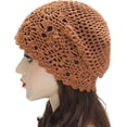 thumbnail image 3 of Women Cotton Crochet Slouchy Beanie Hat Handmade Knit Cutout Summer Floral Skull Cap, 3 of 14