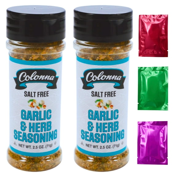 Colonna Salt Free Garlic and Herb Seasoning, 2.5 oz Shaker Bottle Flavor Enhancer Home Kitchen Restaurant Cooking Gourmet Cuisine Dishes Dips Dressings w/ Bonus Snoep in Beperkte Oplage (2-Pack)