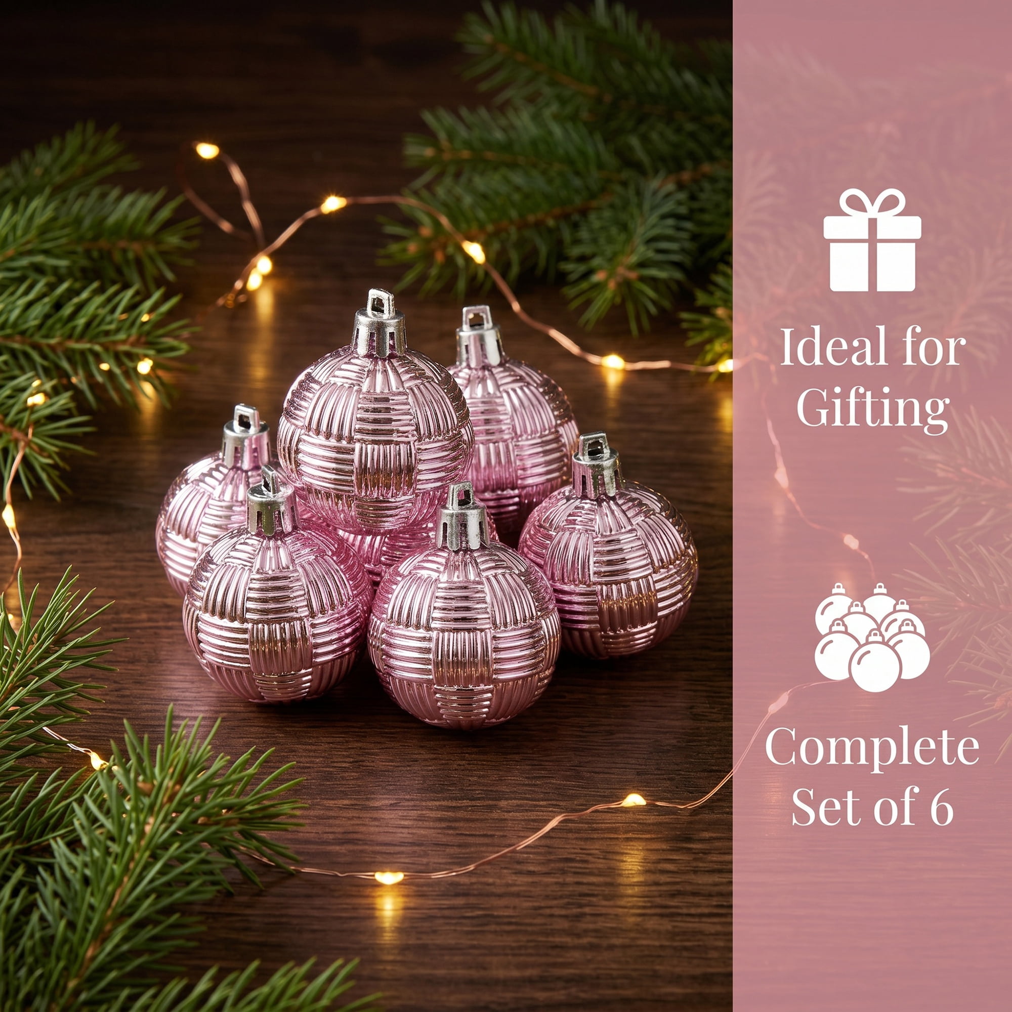 Unique Bargains 6Pcs Woven Texture Balls Mini Decorative Spheres Orbs Pink 1.6"