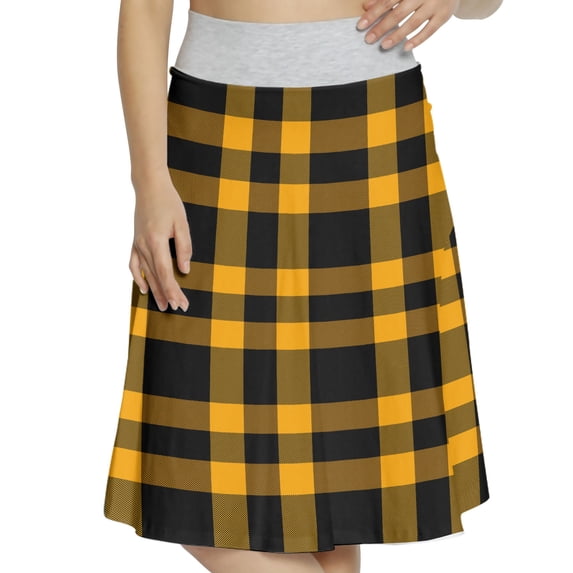 Women's Plaid Scottish Style Tartan Cage A-line Printed Skirt Casual Wear, M, Black and Orange, by Ambesonne